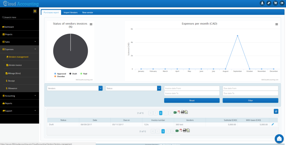 screenshot of 360 Cloud Accounting